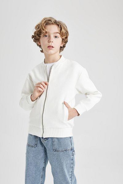 DeFacto Boys' Seasonal Bomber Cardigan - College Collar, Zip Pocket, Lightweight Z3050A624Sp