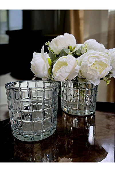 Genel Markalar 2 li Kesme  Kristal Cam Vazo / Mumluk /Salon Masa Üstü Dekor