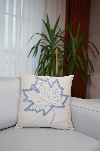 HomeSepet Husă de pernă din in brodat Punch cu model de frunze de platán (2 b...