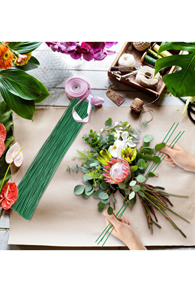 MD Aspiz Flowers 24 Adet Yeşil Çiçek Teli 2mm 36Cm _ Yapım Buketi Pastacılık malzemeleri Sapı Toptan Kalın Dalı