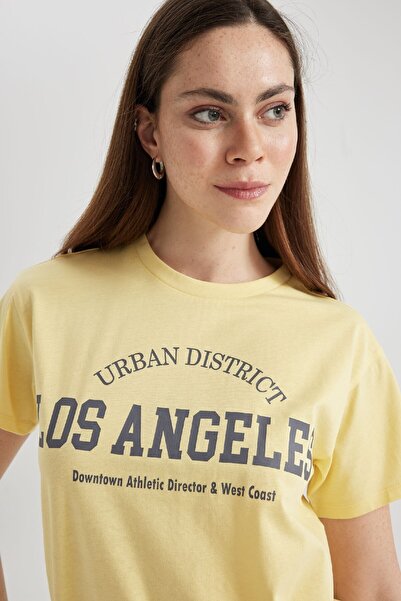 DeFacto Koszulka z krótkim rękawem i okrągłym dekoltem, regularny krój, nadruk B6796ax24sm