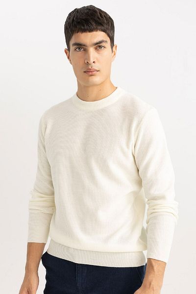 DeFacto Standard Fit Normal Cut Crew Neck Muline Pattern Knitwear Sweater A5181Ax24Sp