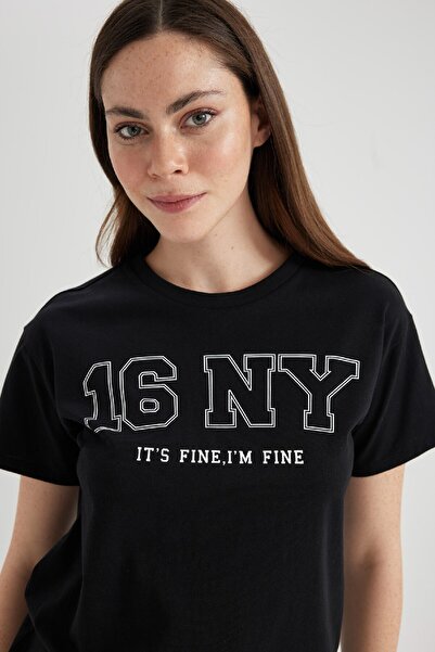 DeFacto Regular Fit Bisiklet Yaka Baskılı Kısa Kollu Tişört B6753ax24sm