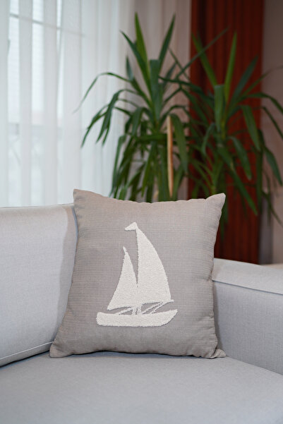 HomeSepet Къс памучен калъф за възглавница с бродерия и мотив на платноходка (2 броя)