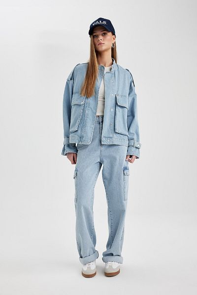 DeFacto Wide Leg Cargo High Waist Wide Leg Long Jean Trousers B8248ax24sp