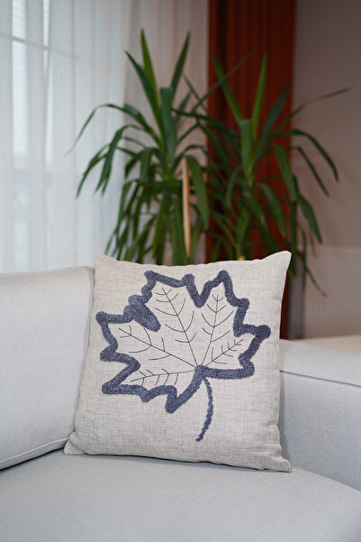 HomeSepet Husă de pernă din in brodat Punch cu model de frunze de platán (2 b...