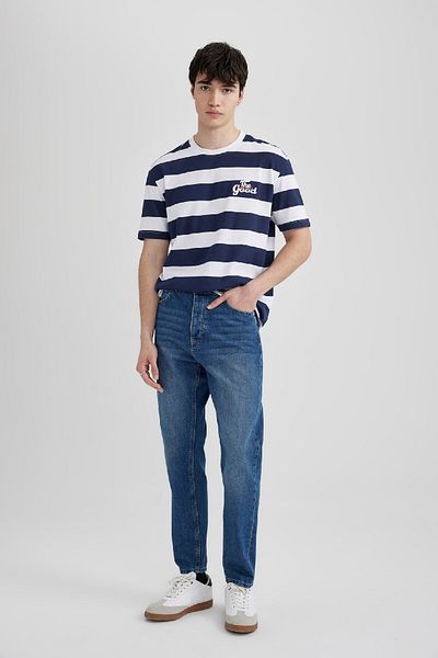 DeFacto Crew Neck Striped Back Printed Short Sleeve T-Shirt - Regular Fit B8936ax24sm