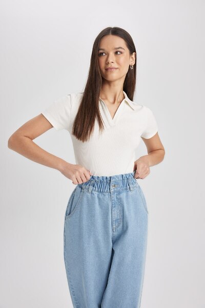 DeFacto Žebrované tričko Polo s krátkým rukávem - A0379ax24sm