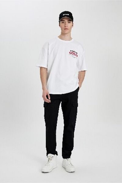 DeFacto Oversize Wide Fit Crew λαιμόκοψη εμπριμέ κοντομάνικο μπλουζάκι B8932ax24sm