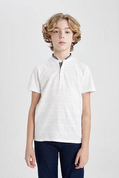 DeFacto Boy's Stand Collar Pique Short Sleeve Polo T-Shirt B7618A824SM