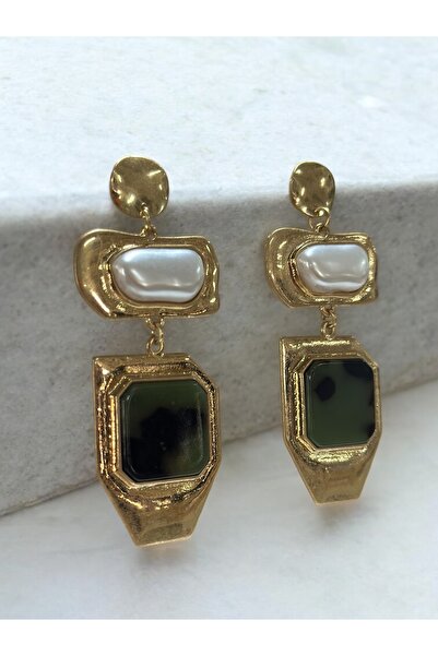 Aksu Atelier Vintage İnci ve Koyu Taşlı Altın Küpe