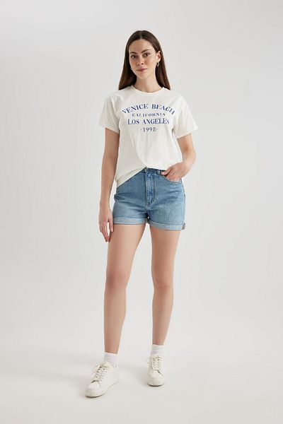 DeFacto Tricou cu mânecă scurtă imprimat cu decolteu roșu, de culoare normală B6794AX24SM