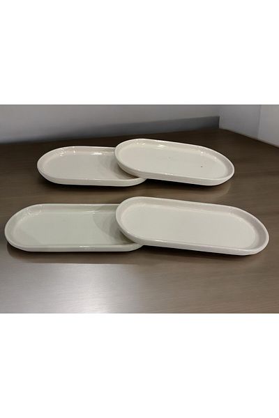 D&Y GAUDERY 4 Pieces a Quality Serving Plate Presentation Set of 2 Boat Plate Dinner Set + 2 Pieces Breakfast Plate