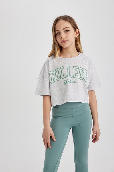 DeFacto Girl's Crop Crew Neck 2Pcs Short Sleeve T-Shirt B7795A8Ns