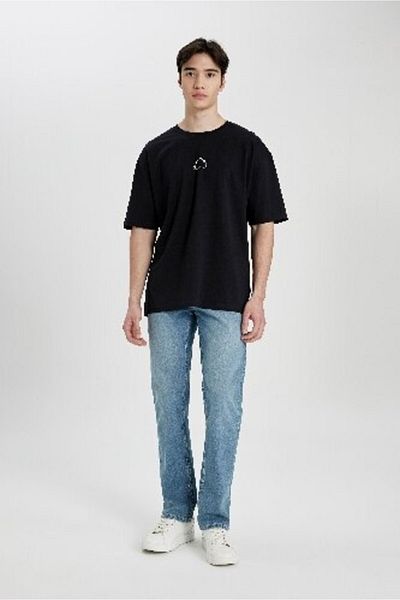 DeFacto Oversize Wide Fit Crew λαιμόκοψη εμπριμέ κοντομάνικο μπλουζάκι B4651ax24sp