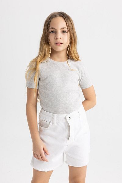 DeFacto Girls Rib Basic T-Shirt - Crew Neck, Slim Fit, Short Sleeve B3054A824Sm