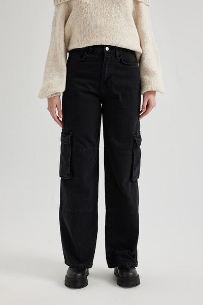 DeFacto Straight Fit Cargo High Waist Long Jean Trousers B8251ax24sp