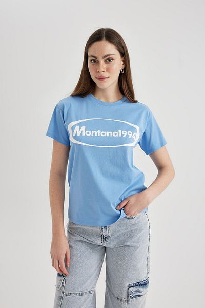 DeFacto Tricou cu mânecă scurtă, cu mânecă scurtă, imprimat cu decolteu normal B6795ax24sm