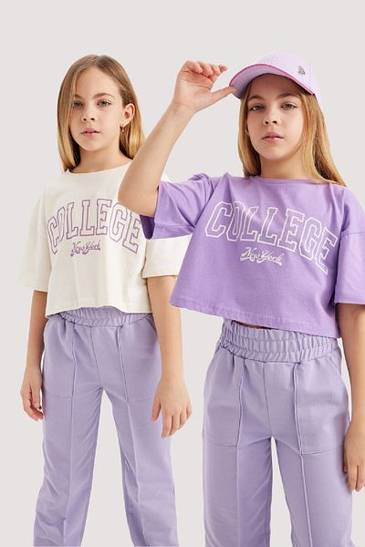 DeFacto Dámské dětské tričko Crop Crew Neck 2ks s krátkým rukávem B7795A8NS