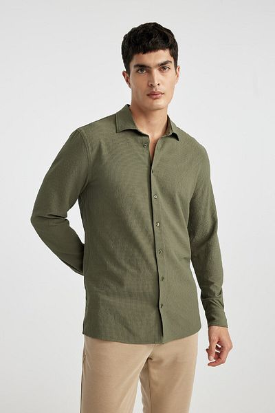 DeFacto Μοντέρνα εφαρμογή Polo Neck Basic μονόχρωμο μακρυμάνικο πουκάμισο B7384ax24sp