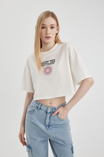 DeFacto Μπλουζάκι Coool Oversize Wide Fit Crew με στάμπα κοντομάνικο μπλουζάκι B7114ax24sm