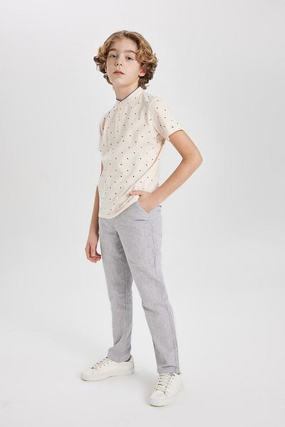 DeFacto Boy's Prevailing Collar Print Pique Short Sleeve Polo T-Shirt B5938A824Sm