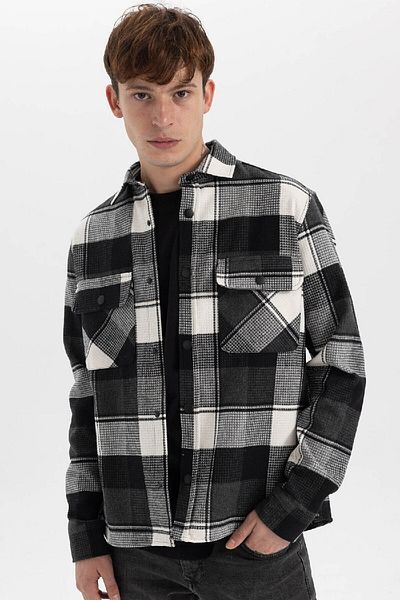DeFacto Relax Fit Polo Collar Checked Ξυλοκόπος Φανελένιο Βαμβακερό μακρυμάνικο πουκάμισο Z0639az23au