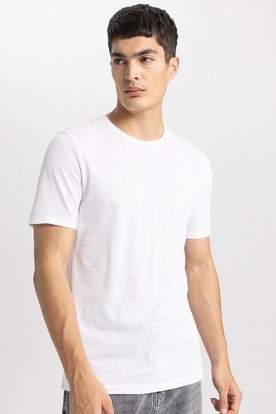 DeFacto Slim Fit Slim Fit Rundhalsausschnitt Modal-Mischgewebe Baumwolle Basic Solid Kurzarm-T-Shirt M6606az24sp