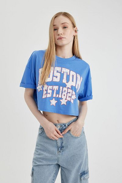 DeFacto Tricou cu mânecă scurtă cu imprimeu oversize, cu decolteu, B7115AX24SM