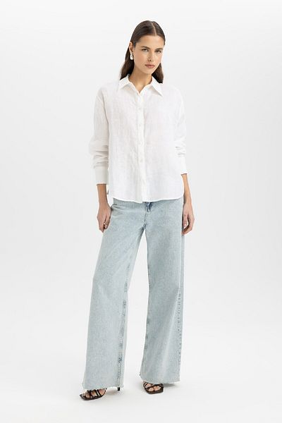DeFacto Μακρυμάνικο πουκάμισο Oversize Wide Fit 100% λινό Z6638az24sp