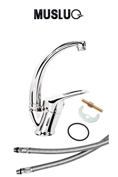 MUSLUQ خلاط حوض حمام ميكس سوان - هيكل نحاسي، مطلي بالكروم، مدخل ماء ساخن وبارد