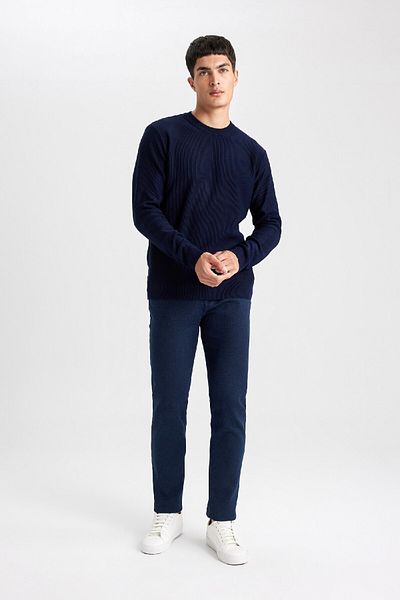 DeFacto Standard-Passform, normaler Schnitt, Rundhalsausschnitt, Muline-Muster, Strickpullover A5181ax24sp