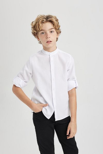 DeFacto Fiú állógallér texturált Basic tömör hosszú ujjú ing W3214a624sm