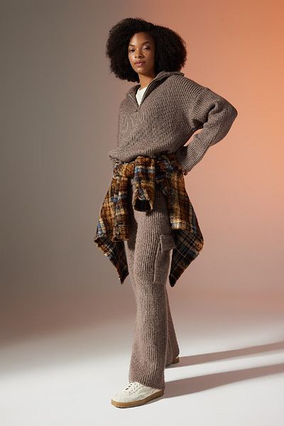DeFacto Wide Leg and Elastic Waist Knitwear Pants - Cargo Pocket B8625Ax23Cw
