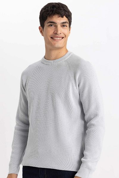 DeFacto Standard-Passform, normaler Schnitt, Rundhalsausschnitt, Basic, einfarbig, Strickpullover A8458ax24sp