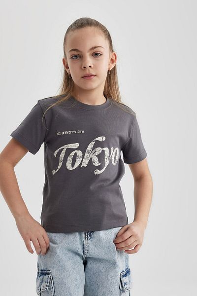 DeFacto Κοριτσίστικο κοντομάνικο μπλουζάκι - Crew Neck, Slim Fit, Printed, Camisole - B5101a824sm