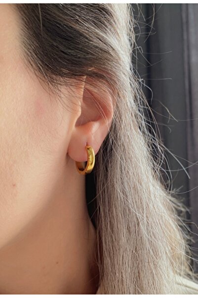 Lucky BE Collection LUCKY B&E 1,5 CM SADE HALKA ÇELİK KÜPE GOLD