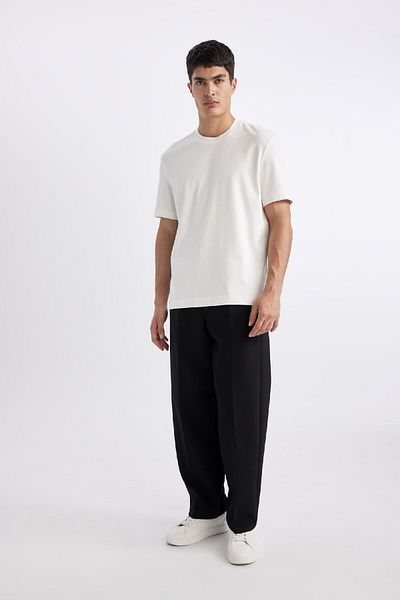 DeFacto Oversize Wide Fit Crew λαιμόκοψη κοντό μανίκι βαρύ ύφασμα Basic απλό μπλουζάκι A7808ax24sp