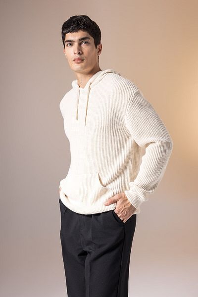 DeFacto Relax Fit Basic Plain Strickpullover mit Kapuze B8409ax23wn