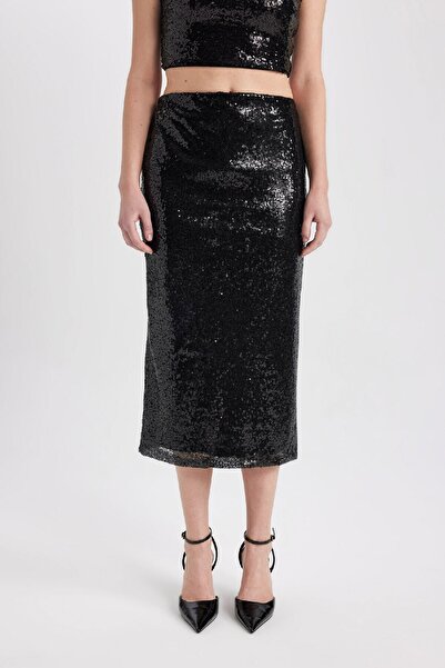 DeFacto Podšitá midi sukně s flitry - B6702ax23wn