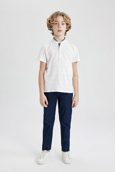 DeFacto Boy's Stand Collar Pique Short Sleeve Polo T-Shirt B7618A824SM