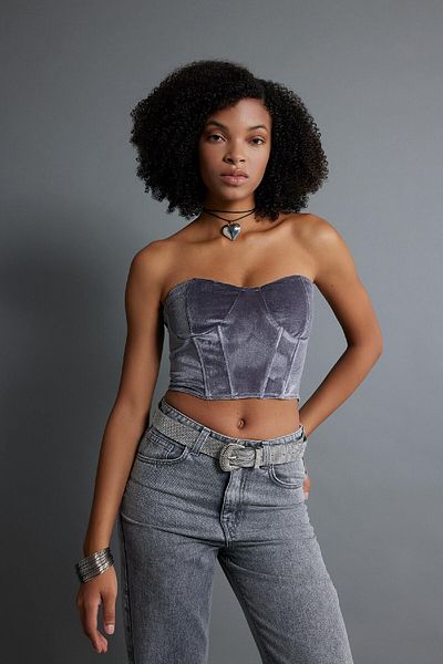 DeFacto Trägerlose Crop-Bluse mit Herzkragen - Korsett-Look, B8619ax23wn