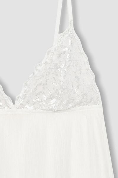 DeFacto Svatební krajkové bílé pyžamo s páskem Top-fall In Love B0208ax24sp