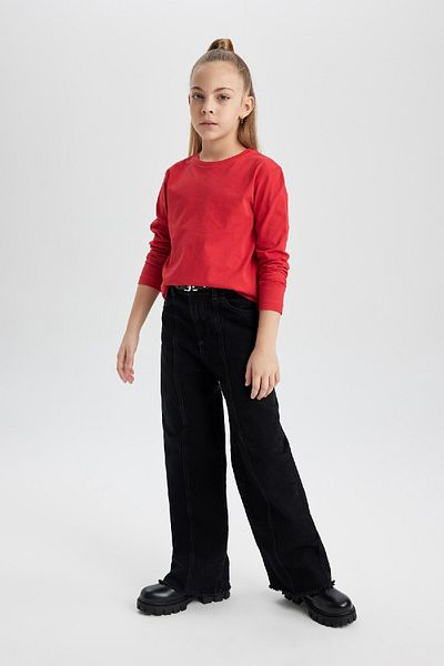 DeFacto Lányok Crew Neck Basic tömör hosszú ujjú póló B7785a8ns