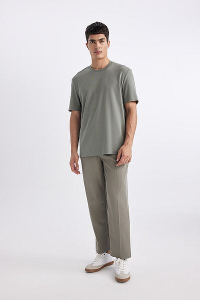 DeFacto 100% Cotton Oversize Wide Fit Crew Neck Short Sleeve Heavy Fabric Basic Plain T-Shirt A7808Ax24Sp