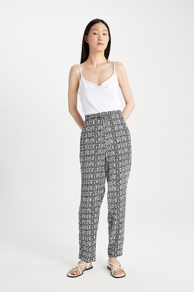 DeFacto Viscose Harem Fabric Pants Patterned High Waist with Pockets I3709Az24Sm