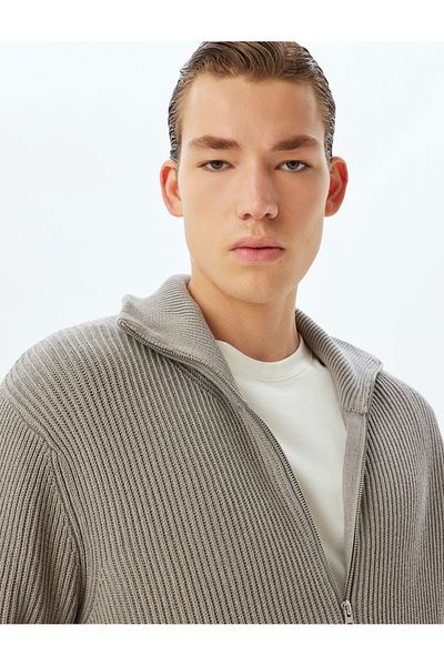 Koton New Season Knitwear Cardigan Basic Zippered Pocket Detailed Textured Cotton