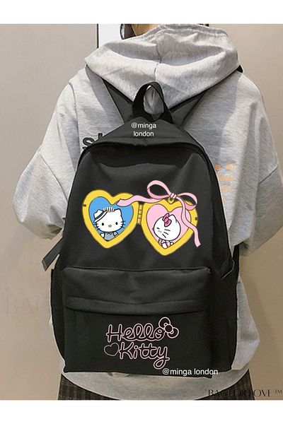 Minga London Hello Kitty and Boyfriend Picture Printed School, Classroom, Course Backpack with Front Pocket -Minga London
