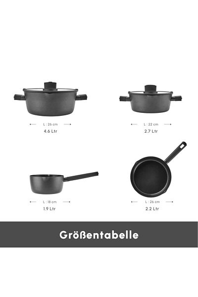 Karaca Karaca Swiss Crystal Midnight Set de 6 bucăți, din ceramică, antiaderente, cu inducție, negru
