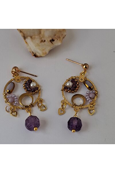 azra takı tasarım Handmade Amethyst Dangle Women's Purple Earrings